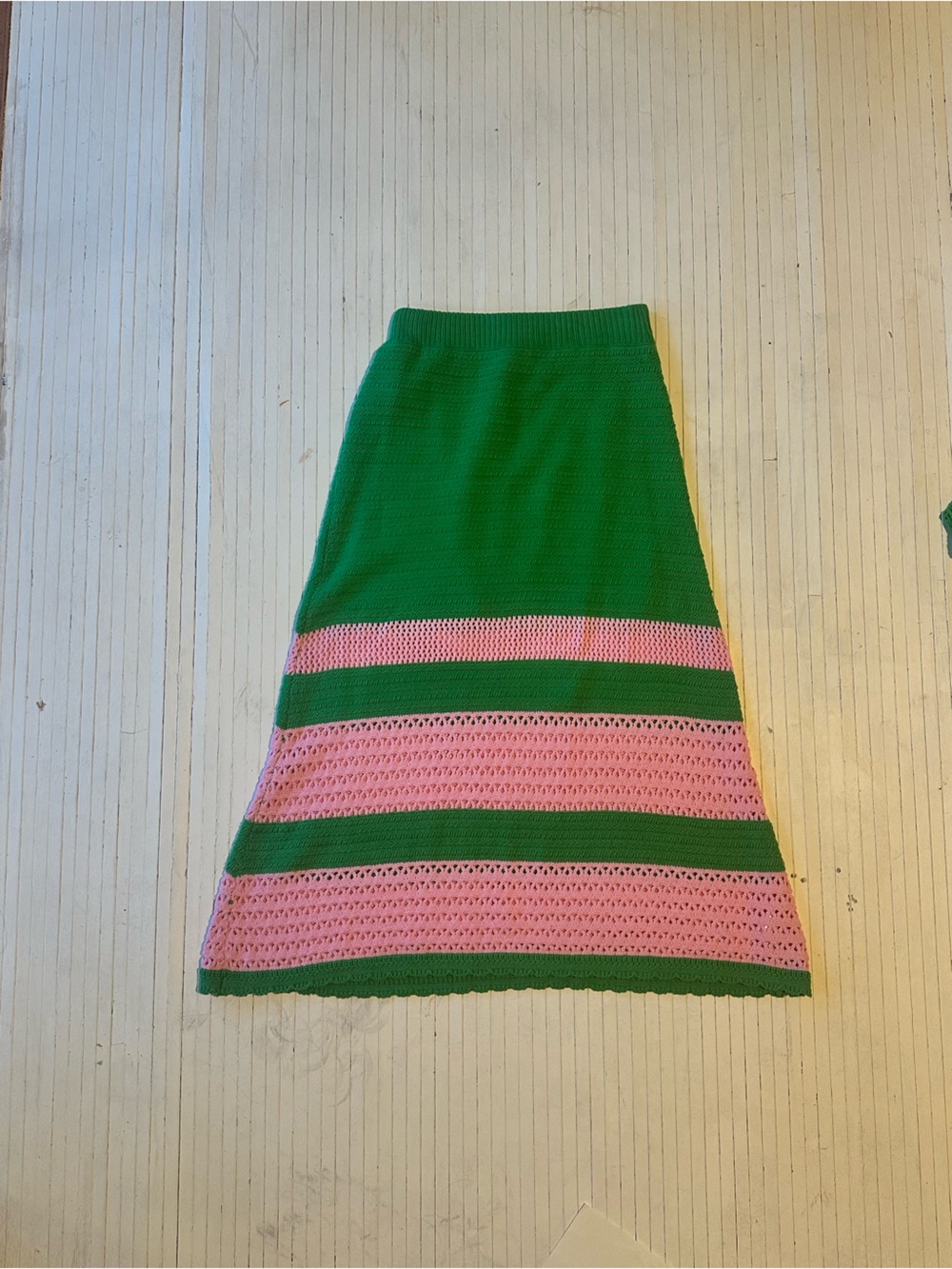 Striped Knit Midi Skirt in Green and Pink